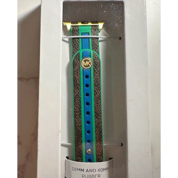NWT Michael Kors PVC and Rubber 38mm/40mm/41mm Apple Watch Band Green Brown $115 - Picture 4 of 6